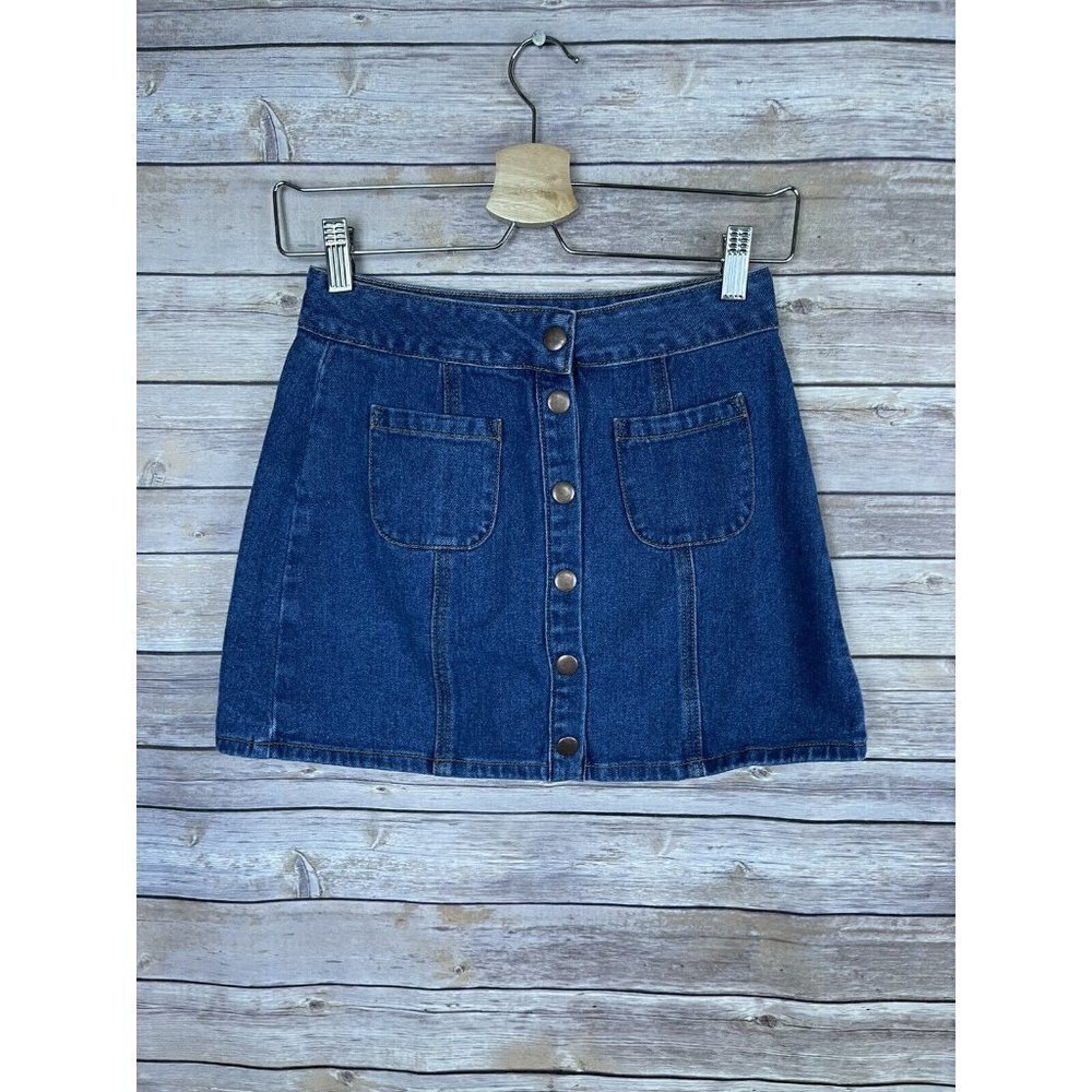 BULLHEAD DENIM CO Size 25 Pacsun Snap Front Denim Mini Skirt Pockets Boho